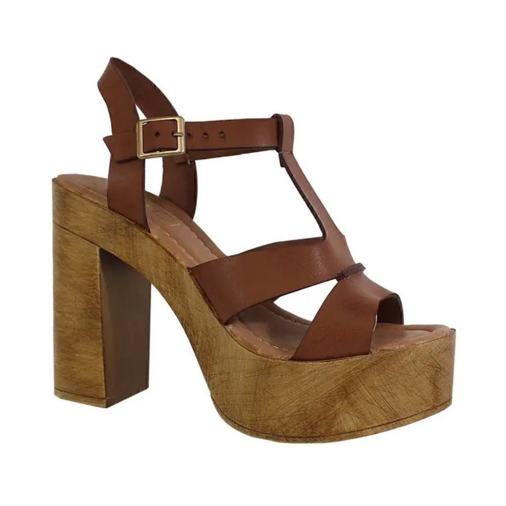 NEW! Boho Women's Faux Wooden Sole Heel with Side Cut Out Buckled Ankle Hippie